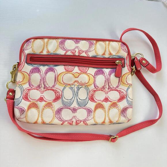 COACH Poppy Multicolor Scribble C Logo Crossbody Bag Pink Canvas Y2K Purse - Picture 7 of 9
